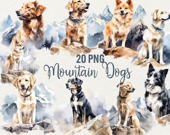 Watercolor Mountain Dogs Clipart: 20 PNG Illustrations (Commercial Use)