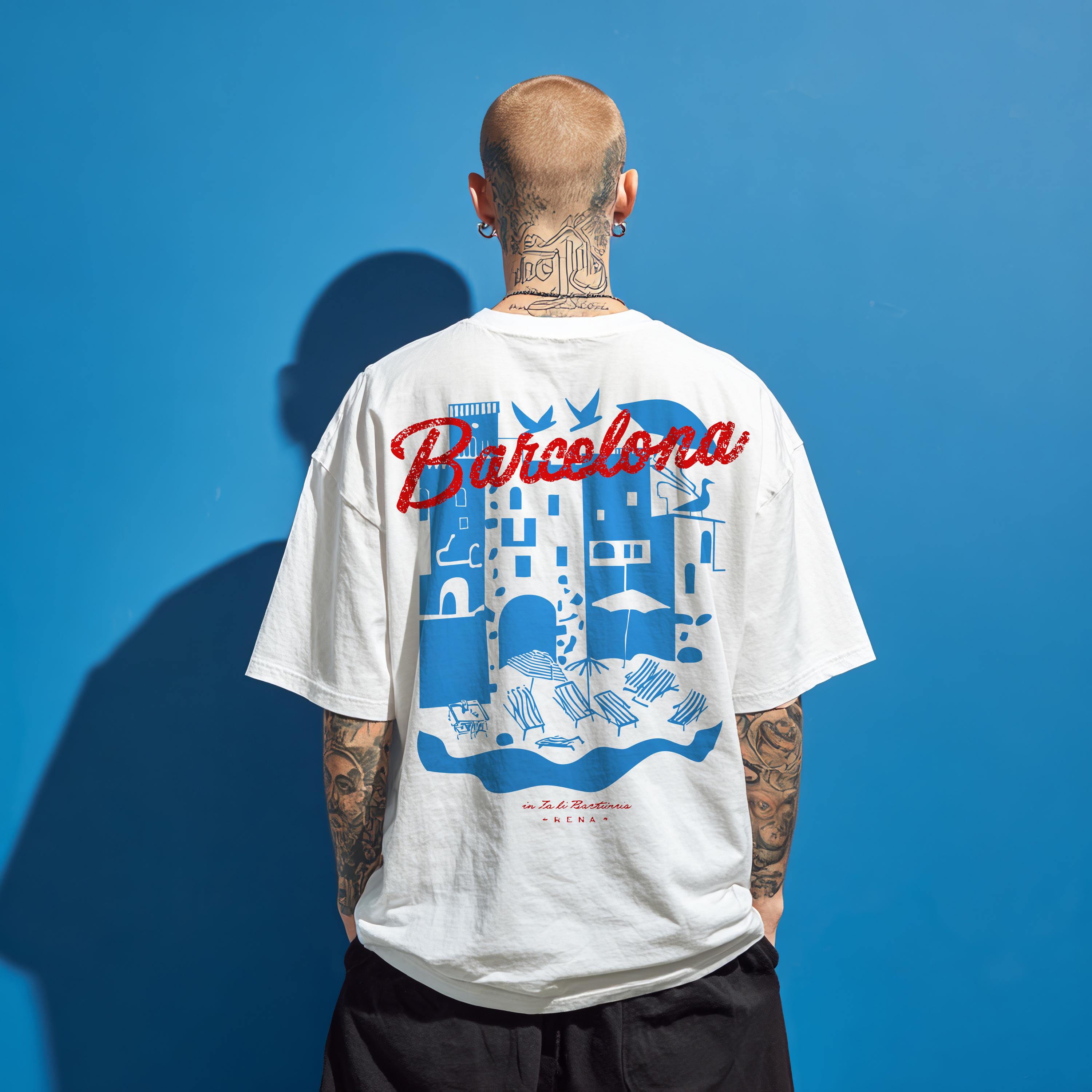 バルセロナTシャツデザイン：スペイン沿岸の夏のプリント（PNG、PDF 