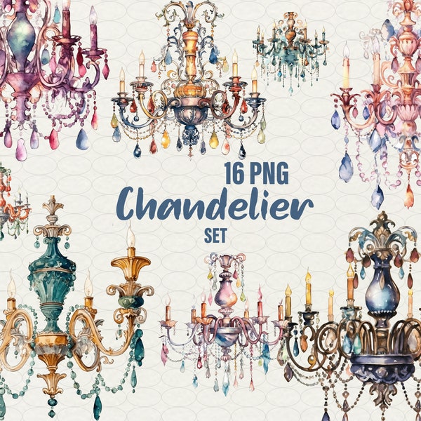 Vintage Chantelier clipart, Baroque chantelier watercolor, 16 png watercolor candle chantelier, Retro chandelier. Commercial Use