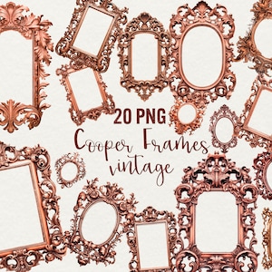 May include: 20 PNG Cooper Frames vintage - A collection of 20 ornate, gold-toned frames with intricate details. These frames are perfect for adding a touch of vintage elegance to your projects.