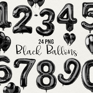 Zwarte folieballonnen Clipart, folieballonnummers Clipart 24 PNG Illustraties: Black Friday, verjaardagscadeau, plakboek, cadeaubon, commercieel gebruik