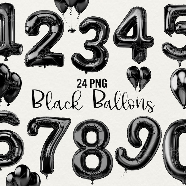 Black Foil Balloons Clipart, Foil balloon numbers Clipart 24 PNG Clip art: Black Friday, Birthday Gift, Scrapbook, gift card, Commercial Use