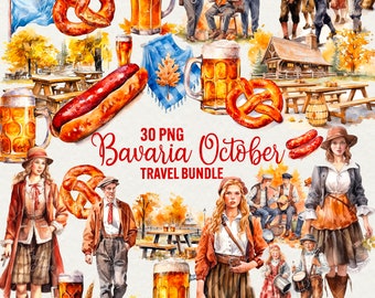 Watercolor Bavaria Clipart: Germany Octoberfest PNG (Commercial Use)