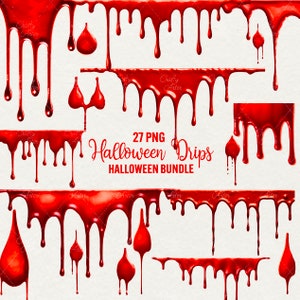 Watercolor Halloween Drips Clipart, 27 PNG Watercolor Horror drips illustration, Dripping paint, party boarder element Commercial use