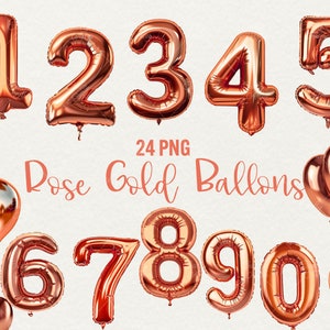 Rose goudfolie ballonnen Clipart, ballonnummer Clipart 24 PNG Illustraties: Junk Journal, Paper Crafts, Scrapbook, cadeaubon, Commercieel gebruik
