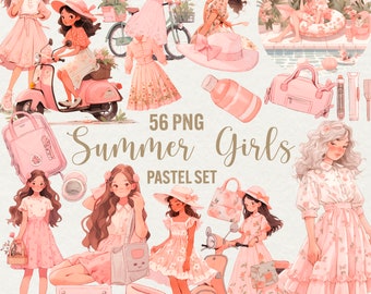 Summer Girls Clipart: 56 Watercolor PNG Graphics (Commercial Use)