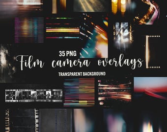35 filmkameraöverlägg: Retrotextur PNG-effekter (kommersiellt bruk)