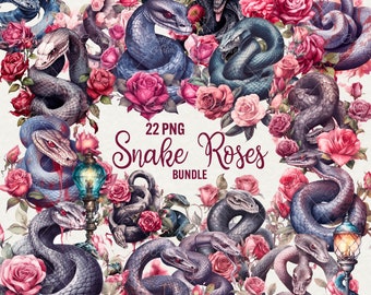 Watercolor Snake Clipart: Halloween Fantasy Graphics (22 PNG)
