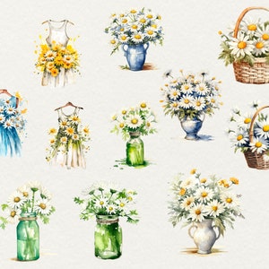 Watercolor Daisy Flowers Clipart, 44 Png Watercolor Daisy Flowers Clipart Daisy Wreath, Scrapbooking Flowers, Commercial Use