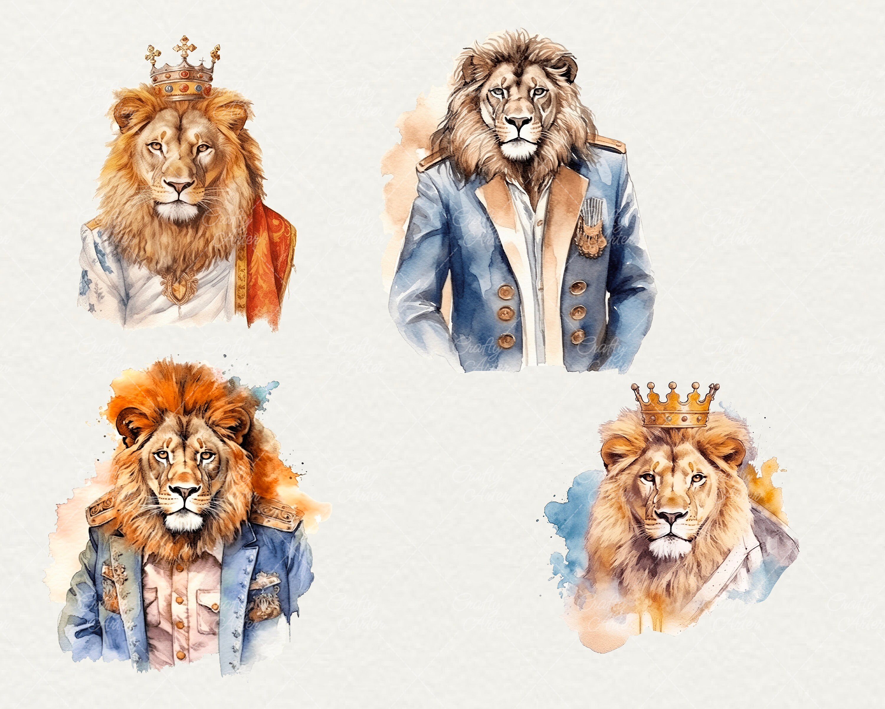 Watercolor Lion King Clipart: Crowned Animals Art (20 PNG Digital) - Etsy