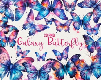 Aquarel Galaxy Butterfly-clipart: magische illustraties (20 png)
