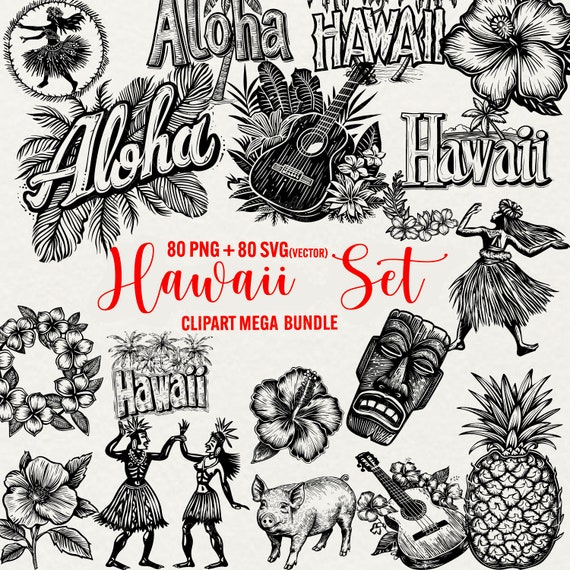 Hawaii Clipart Bundle: Aloha Designs, Tropical SVG & PNG (Commercial Use)