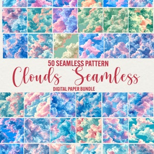 Naadloze wolkenpatroon, wolken digitaal papier, plakboekpapier lucht, wolken achtergrondstructuur, aquarel afdrukbaar papier, commercieel gebruik