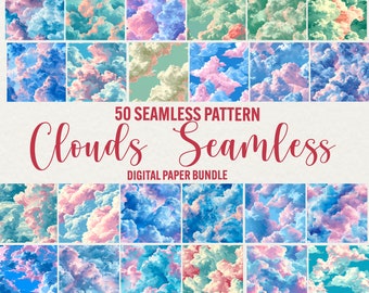Clouds Digital Paper - Watercolor Seamless Pajamas Pattern, Sky Fabric ...