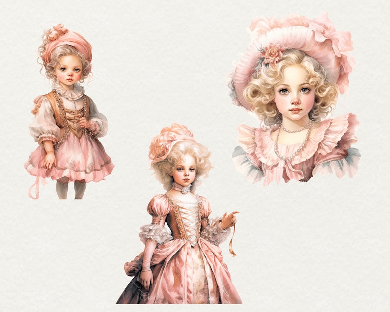 Watercolor Rococo Princess Clipart: 16 PNG Illustrations (commercial ...