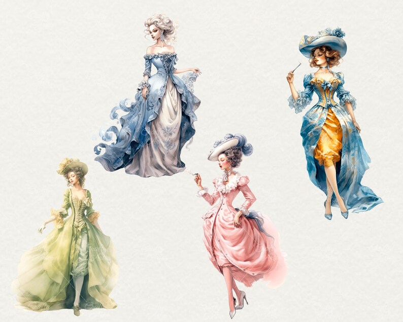 Rococo Ladies Clipart: Watercolor Princess, 26 PNG (digital Download ...