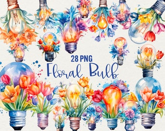 Watercolor Floral Bulb Clipart 28 PNG Bulb Clipart Flowers Spring Clip art Fantasy Junk Journal Paper Crafts Scrapbook, print Commercial Use