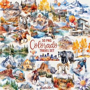 Clipart acquerello Colorado, 50 png Clipart paesaggi Colorado, Clipart natura americana, clipart viaggio, uso commerciale