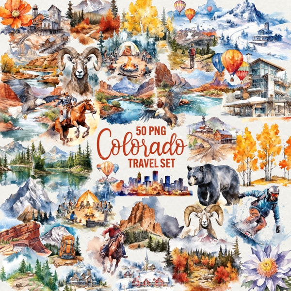 Watercolor Colorado Clipart, 50 png Colorado Landscapes clipart, American Nature Clipart, travel clipart, Commercial Use