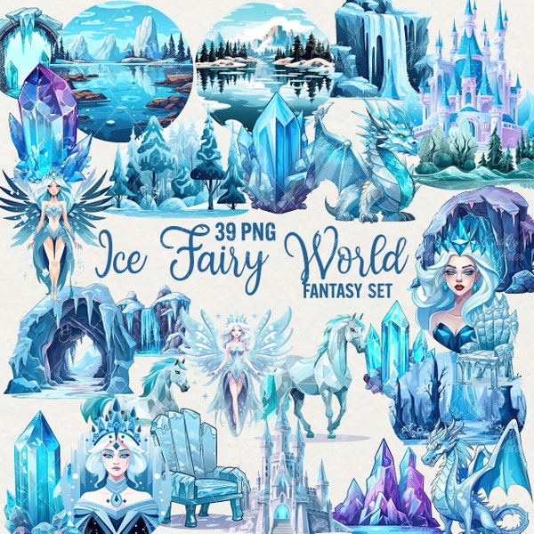 Ice Land Fantasy Clipart, 39 PNG Ice Fantasy World, ice dragon, fairy, castle, queen, ice world  Clipart Illustrations, Commercial Use.