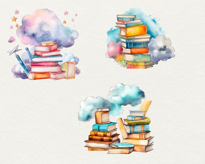 Watercolor School Books Clipart, Back To School books Clipart, Watercolor books School, 13 PNG Kids Books Clipart Digital Commercial Use