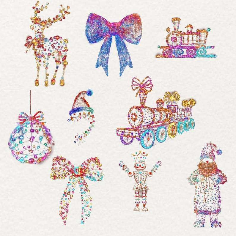 Christmas Lights Clipart, 46 Png Christmas Decor Overlays, Xmas Wreath