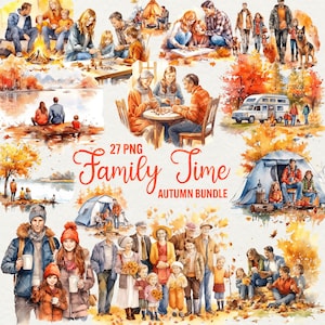 Herbst Familie Zeit Clipart Bundle, 27 PNG, Herbst Clipart Geschenkkarte und mehr Familienkunst, kommerzielle Nutzung.