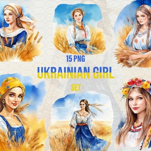 Ukrainian Girl Clipart, Ukraine watercolor clipart, 15 PNG Ukraine woman portrait, Ukrainian woman art, Watercolor Ukrainian Commercial Use.