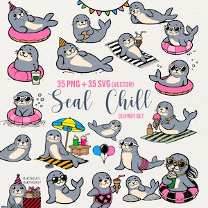 Clipart di foca, png di foca, svg di foca, adesivo digitale di foca neonata, animale dello zoo oceanico, illustrazione di foca carina estiva download immediato uso commerciale