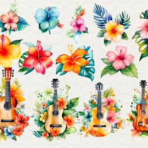 Summer Hawaii Clipart, Aloha Hawaii Watercolor, 64 PNG Hawaii clip art Digital art, flowers, drinks, surfing, beach, palms, Commercial use. Hawaii party, luau Hawaii