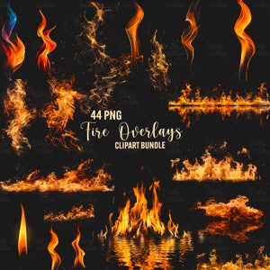 Feuer Overlays Clipart, 44 png Flamme Overlays, Feuer Effekte, Hintergrund Feuer transparente png Elemente, sofortiger Download, kommerzielle Nutzung