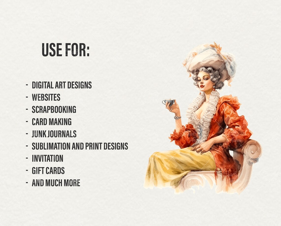 Rococo Ladies Clipart: Watercolor Princess, 26 PNG (digital Download ...