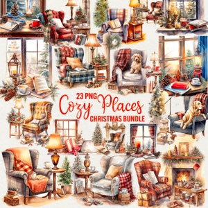 Kerst gezellige plek clipart, 23 png aquarel kerst illustratie, vakantie illustraties gezellig, thuis, magische tijd, commercieel gebruik
