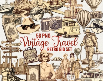 Vintage Travel Clipart: Retro Vacation Graphics (58 PNG)