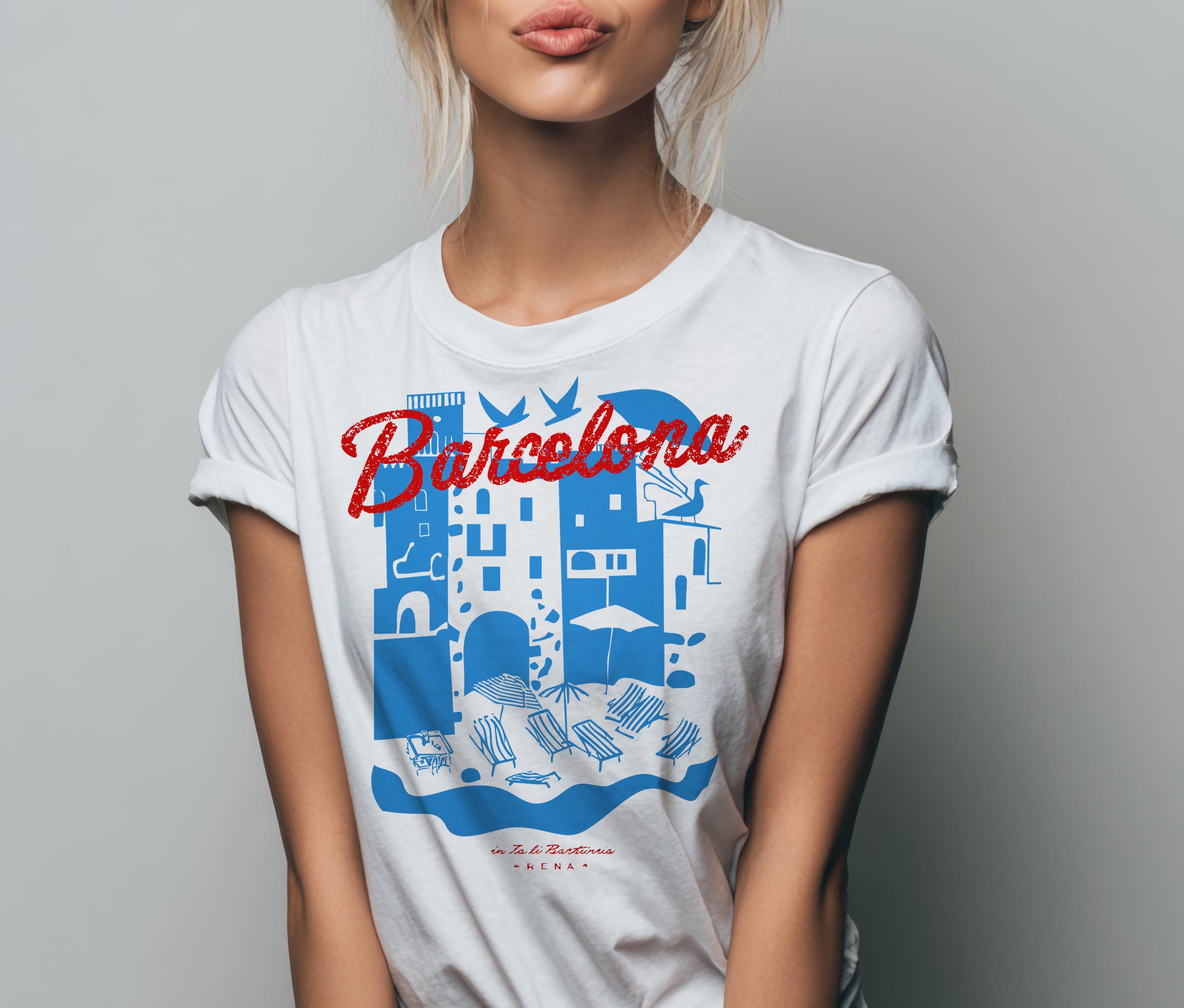 バルセロナTシャツデザイン：スペイン沿岸の夏のプリント（PNG、PDF 