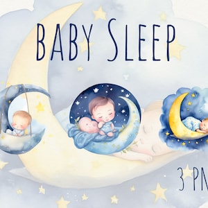 3 bébés dorment sur un nuage et une lune clipart aquarelle dorment sur la lune, carte d'illustration Baby Shower, png sans arrière-plan