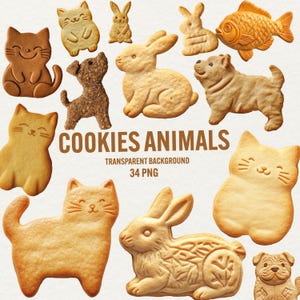 Tier Cookie Clipart, niedliche Keks Tiere Illustrationen, digitaler Download, transparenter Hintergrund, Scrapbook & Sublimation, kommerzielle Nutzung