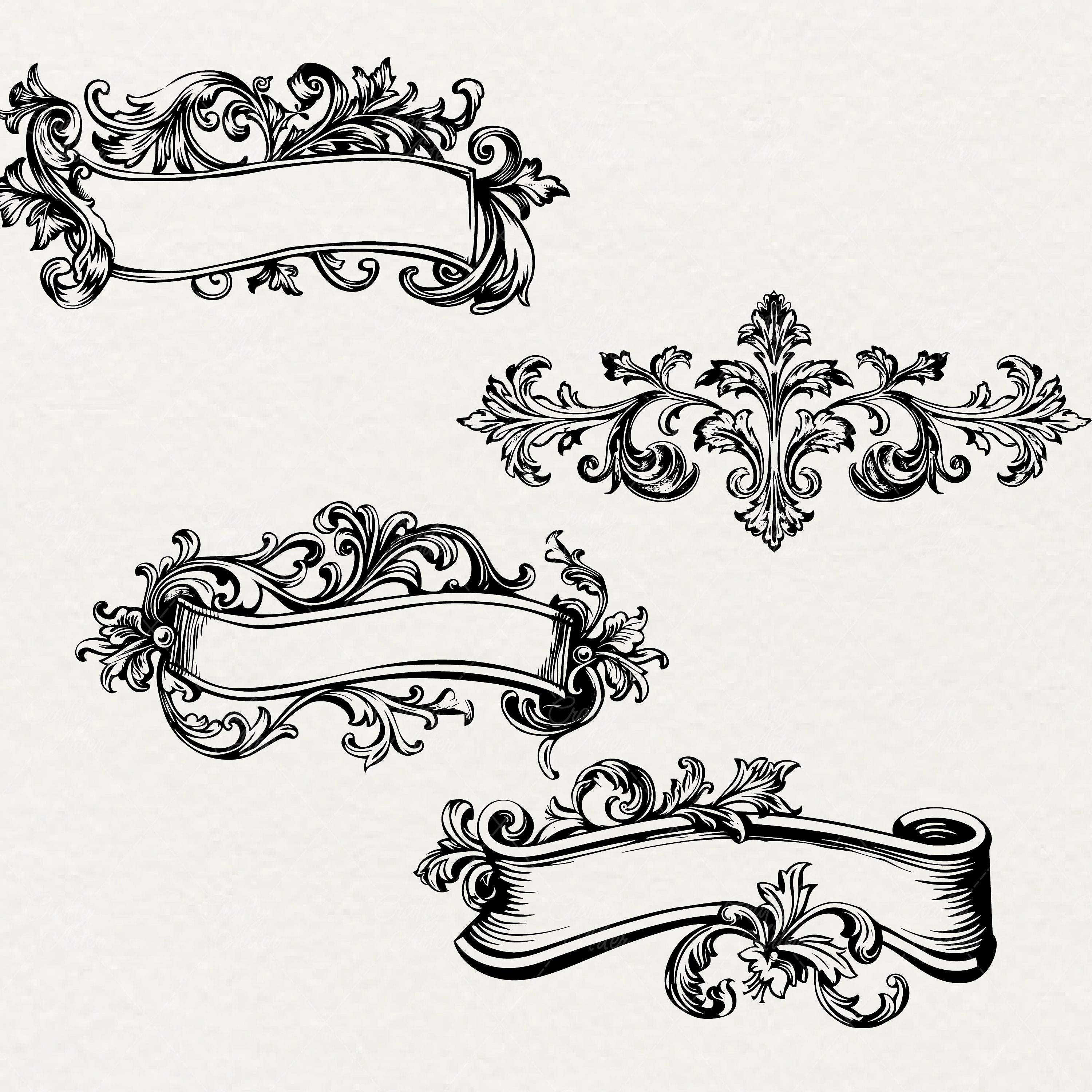Paquete de imágenes prediseñadas de pancartas vintage: marcos ornamentados,  diseños de pergaminos y cintas (SVG, PNG) - Etsy México, image size:3000x3000