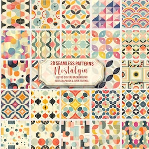 Nostalgie Retro Muster, 28 vintage groovy Texturen, Scrapbooking Muster, Retro Hintergrund, Hippie digitale Papiere, kommerzielle Nutzung