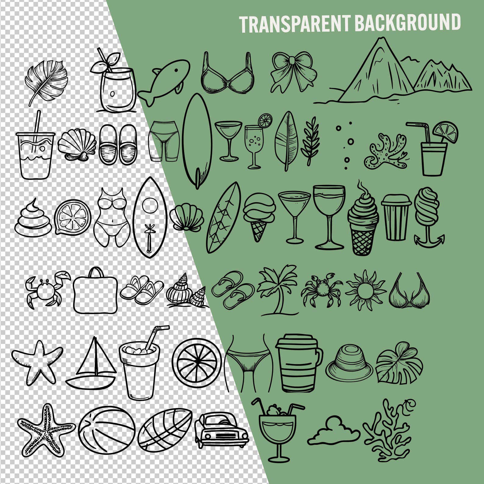 Beach Doodle Clipart Bundle: Summer Line Art PNG SVG (commercial Use - Etsy