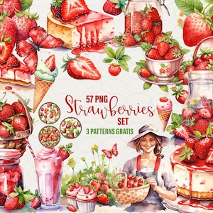Aquarelle fraises clipart, limonade aux fraises art numérique 57 PNG, gâteau, fruits, milk-shake, crème glacée et plus encore pour un usage commercial.