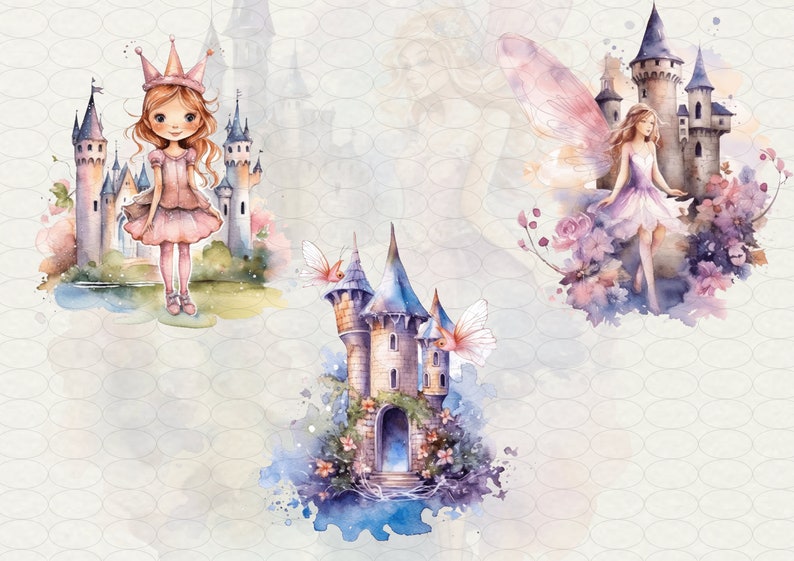 Fairy Castle Clipart: Watercolor Pink Palace, Magic Landscape (20 PNG ...