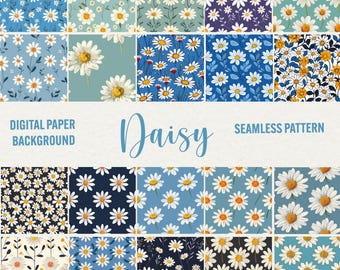 Watercolor Daisy Seamless Pattern: Floral Digital Paper (Commercial Use)