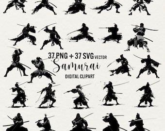 Silueta de samurái: gráficos vectoriales de guerreros japoneses (SVG/PNG)