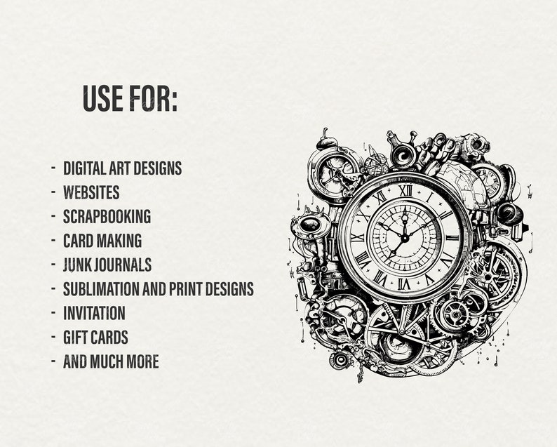 Steampunk Clipart: 18 Fantasy Line Art Illustrations (SVG, Instant Download) image 8