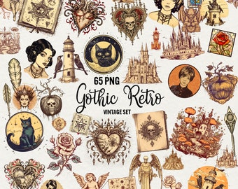 Retro Gothic Clipart: Vintage Skull Ephemera (Instant Download)