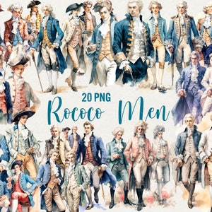 Rokoko Herren Clipart, Aquarell Elegante Männer Clipart, 20 PNG Rokoko Elegante Rokoko Herren, sofortiger Download, kommerzielle Nutzung.