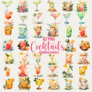 Clipart Cocktail Acquerello, 62 PNG Cocktail Estivi, Cocktail da Festa PNG, Mojito, Pina Colada PNG, Bevande da Bar sulla Spiaggia, Uso Commerciale