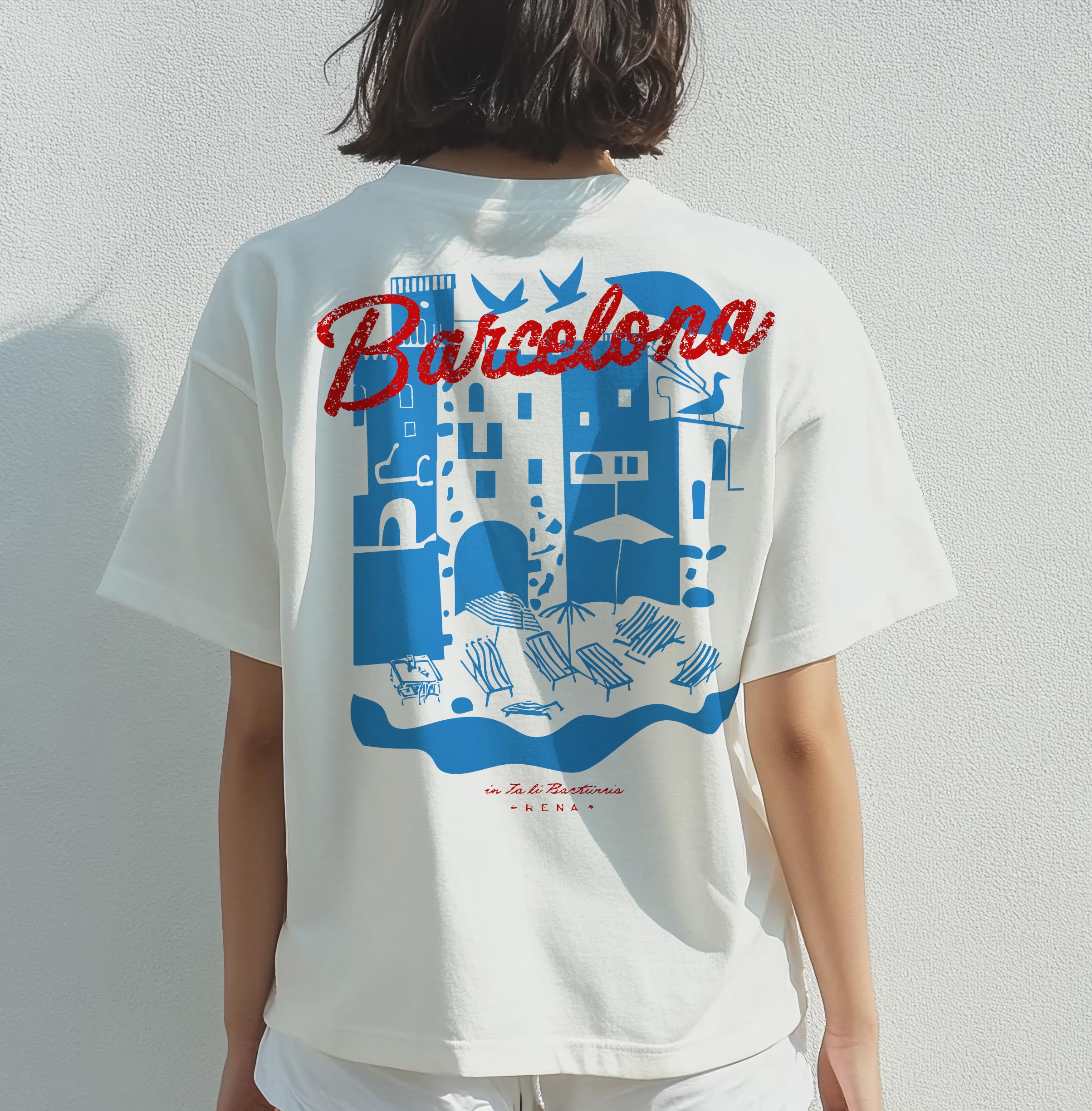 バルセロナTシャツデザイン：スペイン沿岸の夏のプリント（PNG、PDF