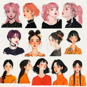 Asian Girl Clipart, 28 png Aziatische tieners mooie meisjes png, stijlvolle meisjes illustratie, scrapbooking, instant download, commercieel gebruik